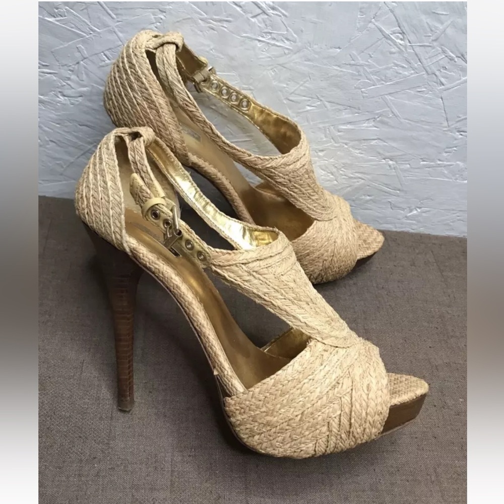 Women's Tan Woven Heeled Sandals